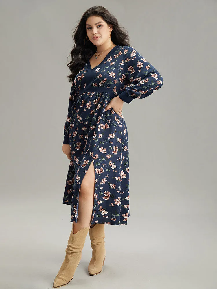 Floral Print Elastic Waist Split Hem Dress sold by Bloomchic product image thumbnail 2