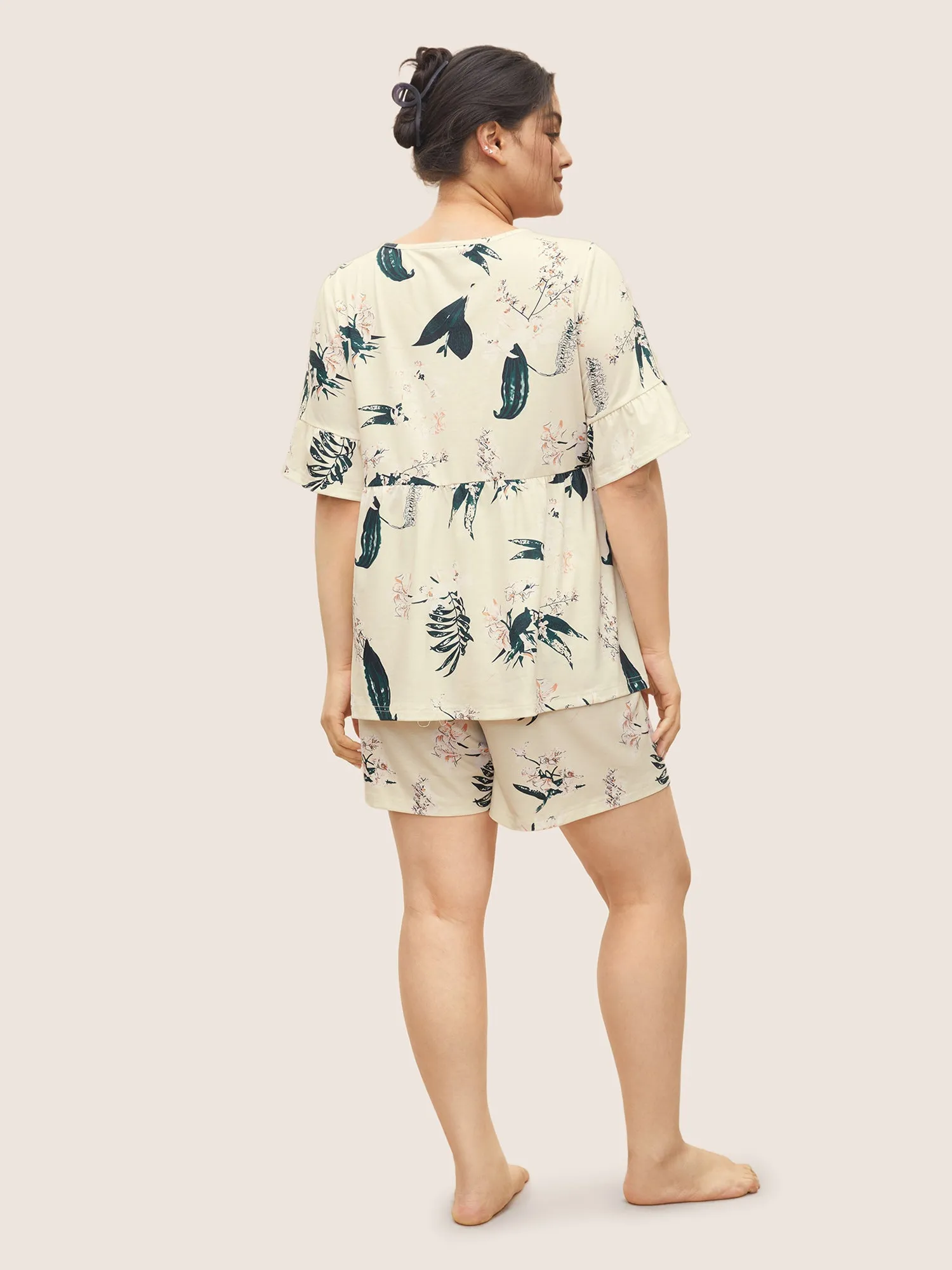 Plants Print Knot Ties Gathered Pajama Sets sold by Bloomchic product image thumbnail 3