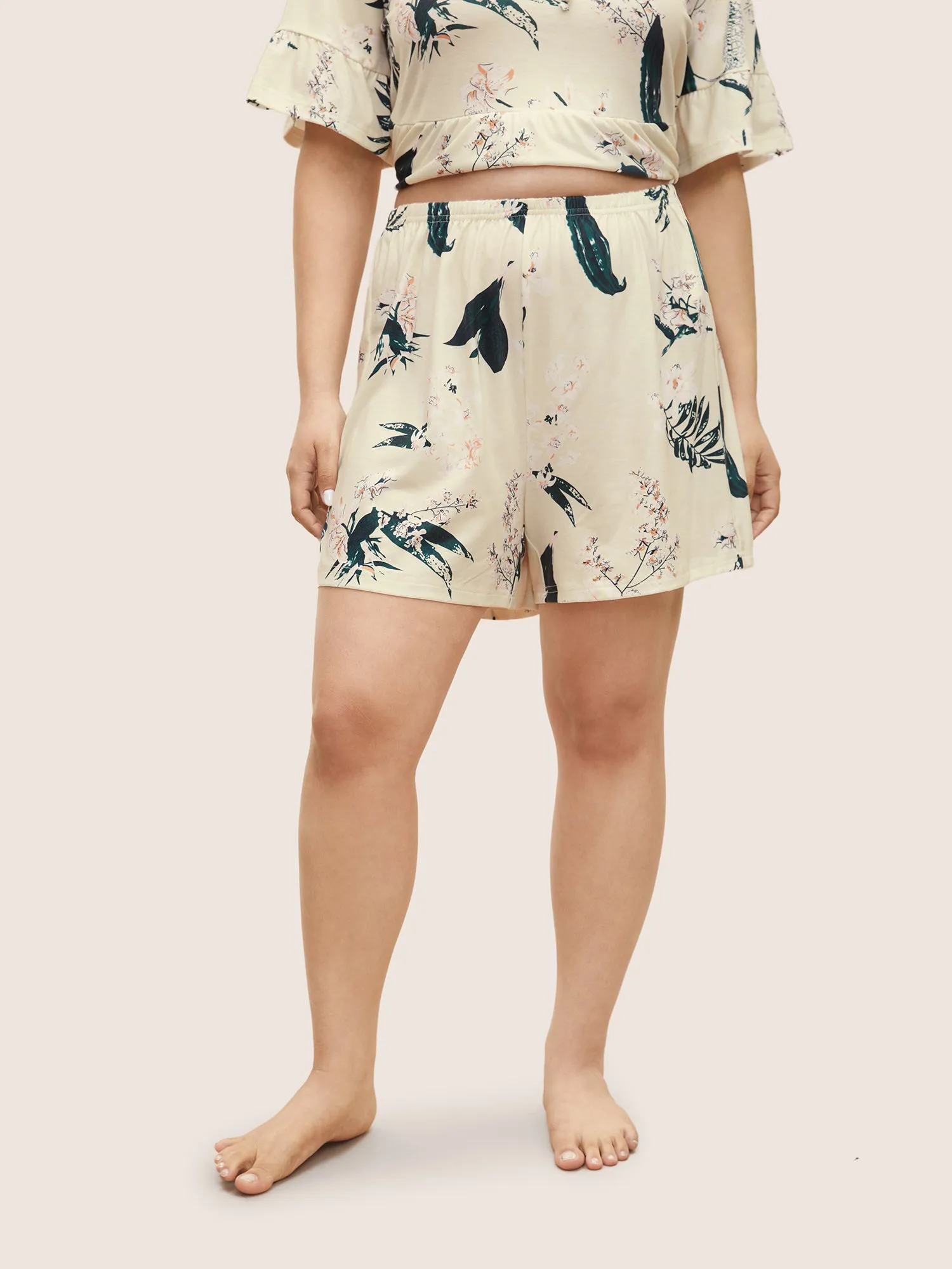 Plants Print Knot Ties Gathered Pajama Sets sold by Bloomchic product image thumbnail 4