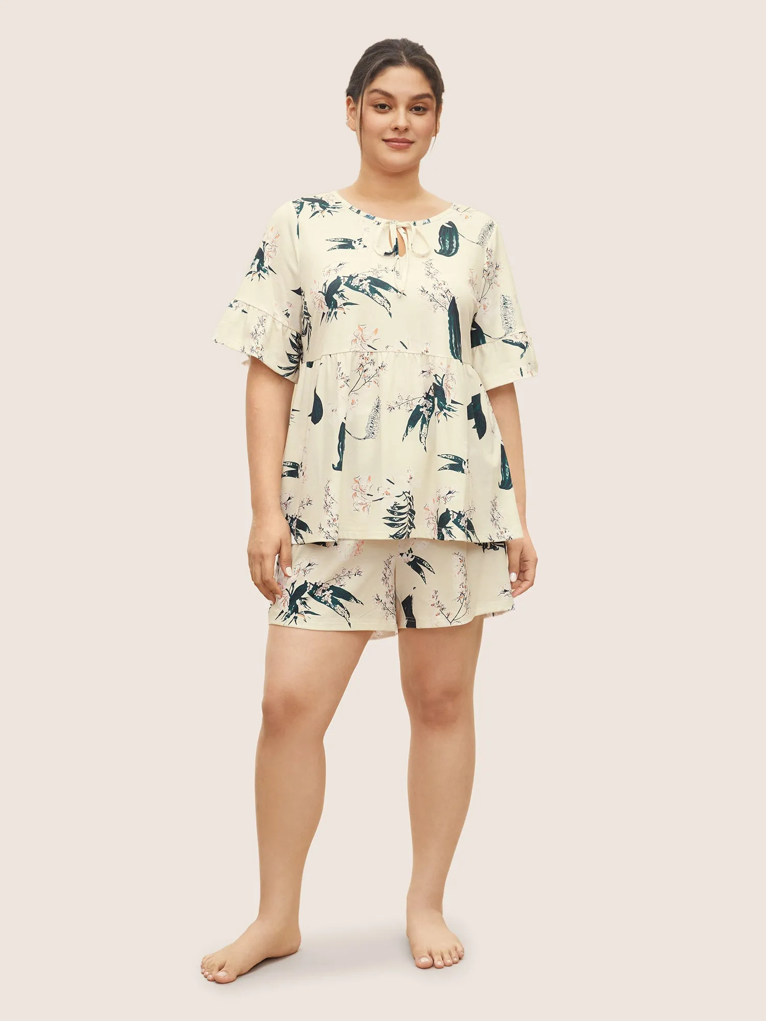 Plants Print Knot Ties Gathered Pajama Sets sold by Bloomchic product image thumbnail 2