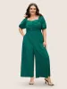 Heart Neckline Lantern Sleeve Ruched Jumpsuit sold by Bloomchic
