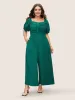 Heart Neckline Lantern Sleeve Ruched Jumpsuit sold by Bloomchic