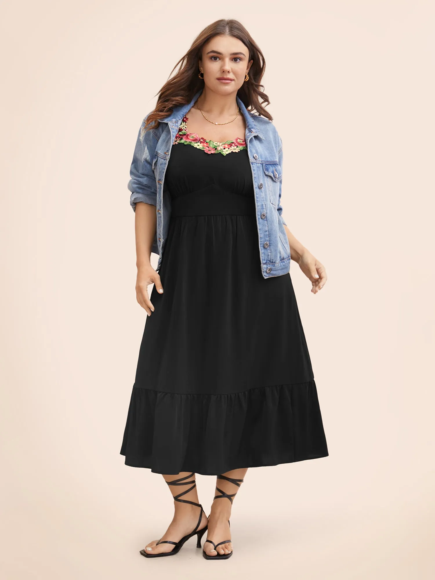 Floral Woven Ribbon Heart Neckline Cami Dress sold by Bloomchic product image thumbnail 3