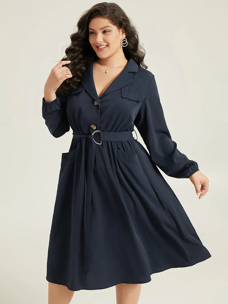 Anti-Wrinkle Suit Collar Pocket Belted Shirt Dress sold by Bloomchic product image thumbnail 2