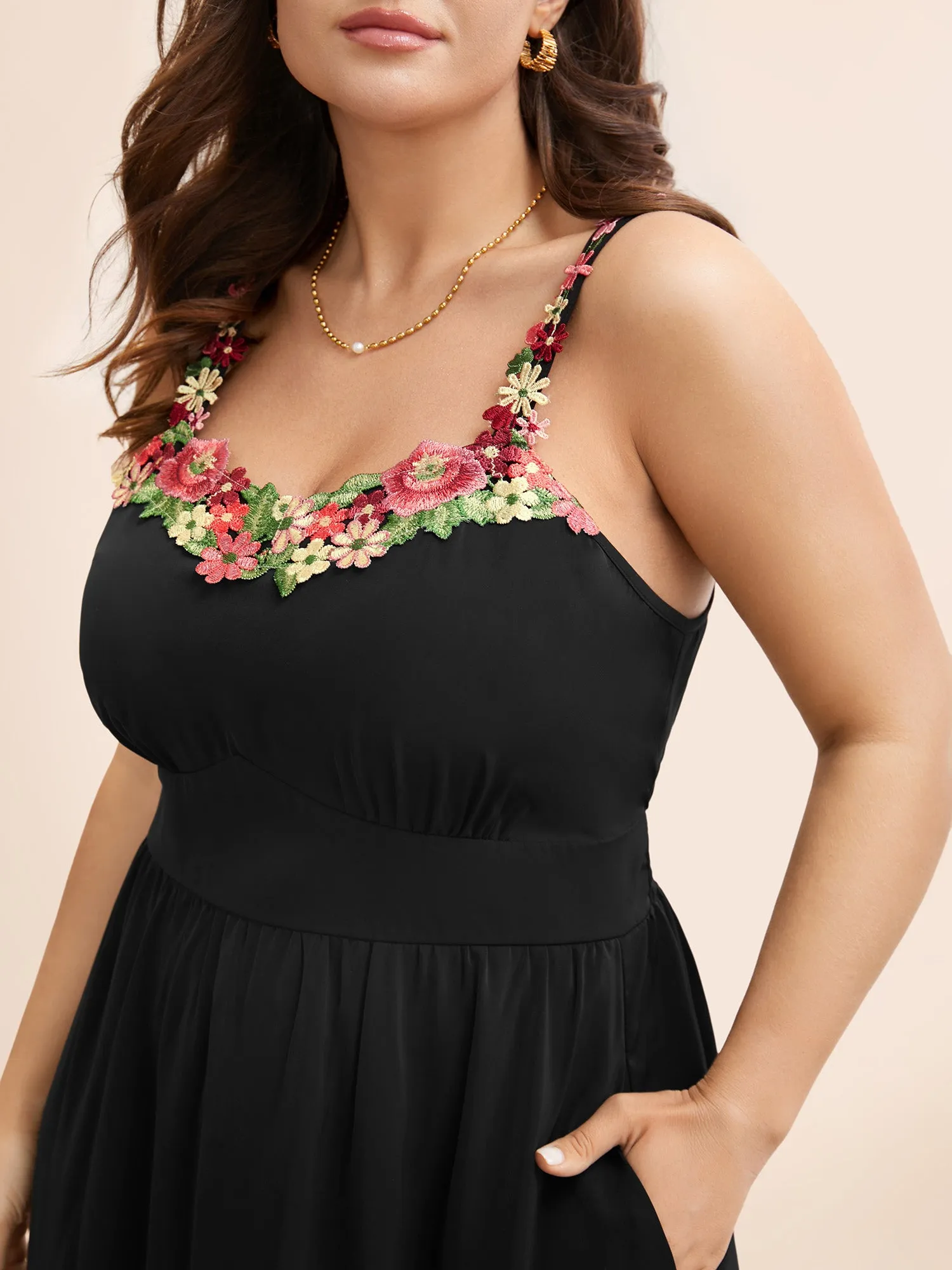 Floral Woven Ribbon Heart Neckline Cami Dress sold by Bloomchic product image thumbnail 2