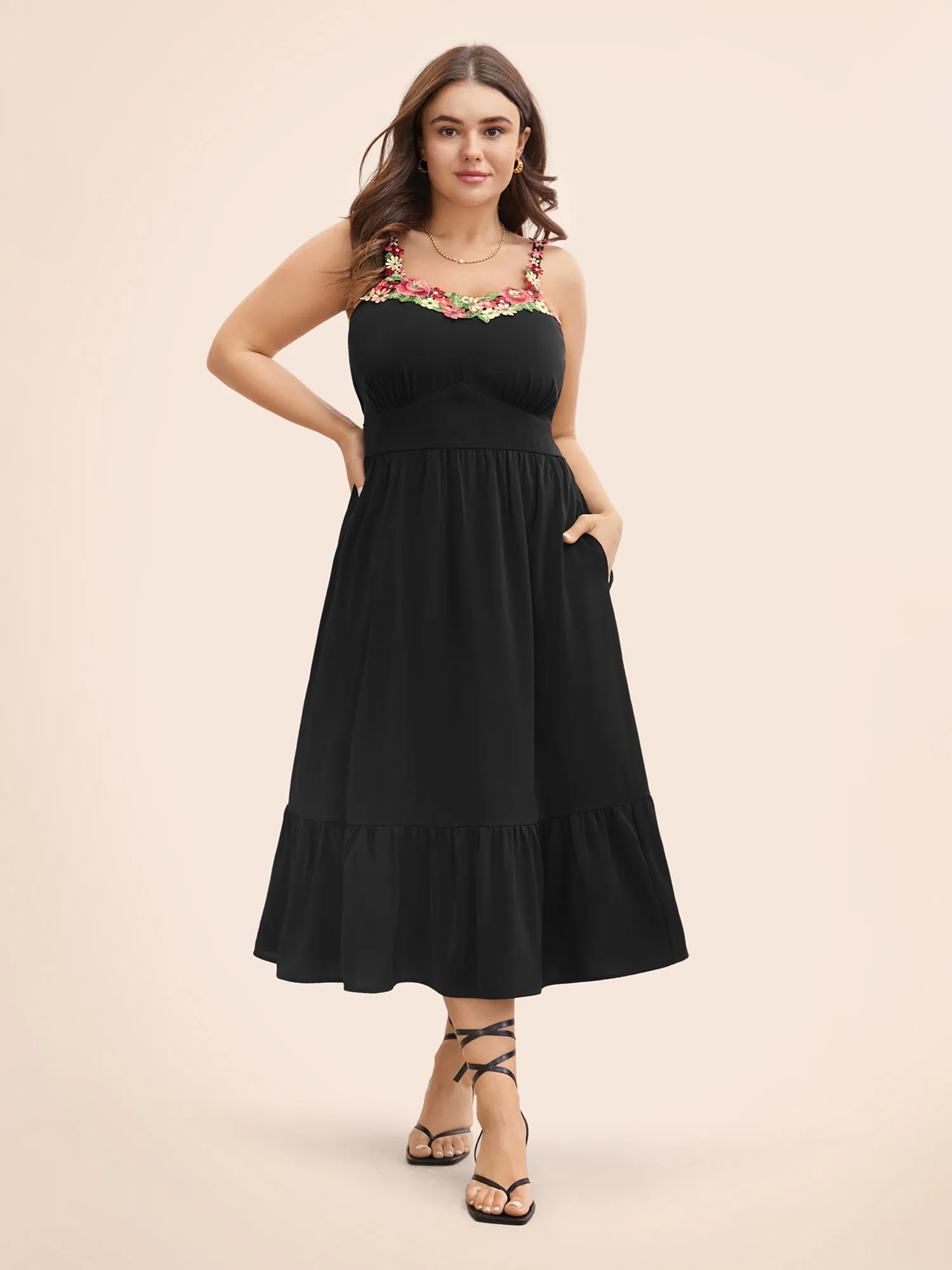 Floral Woven Ribbon Heart Neckline Cami Dress sold by Bloomchic