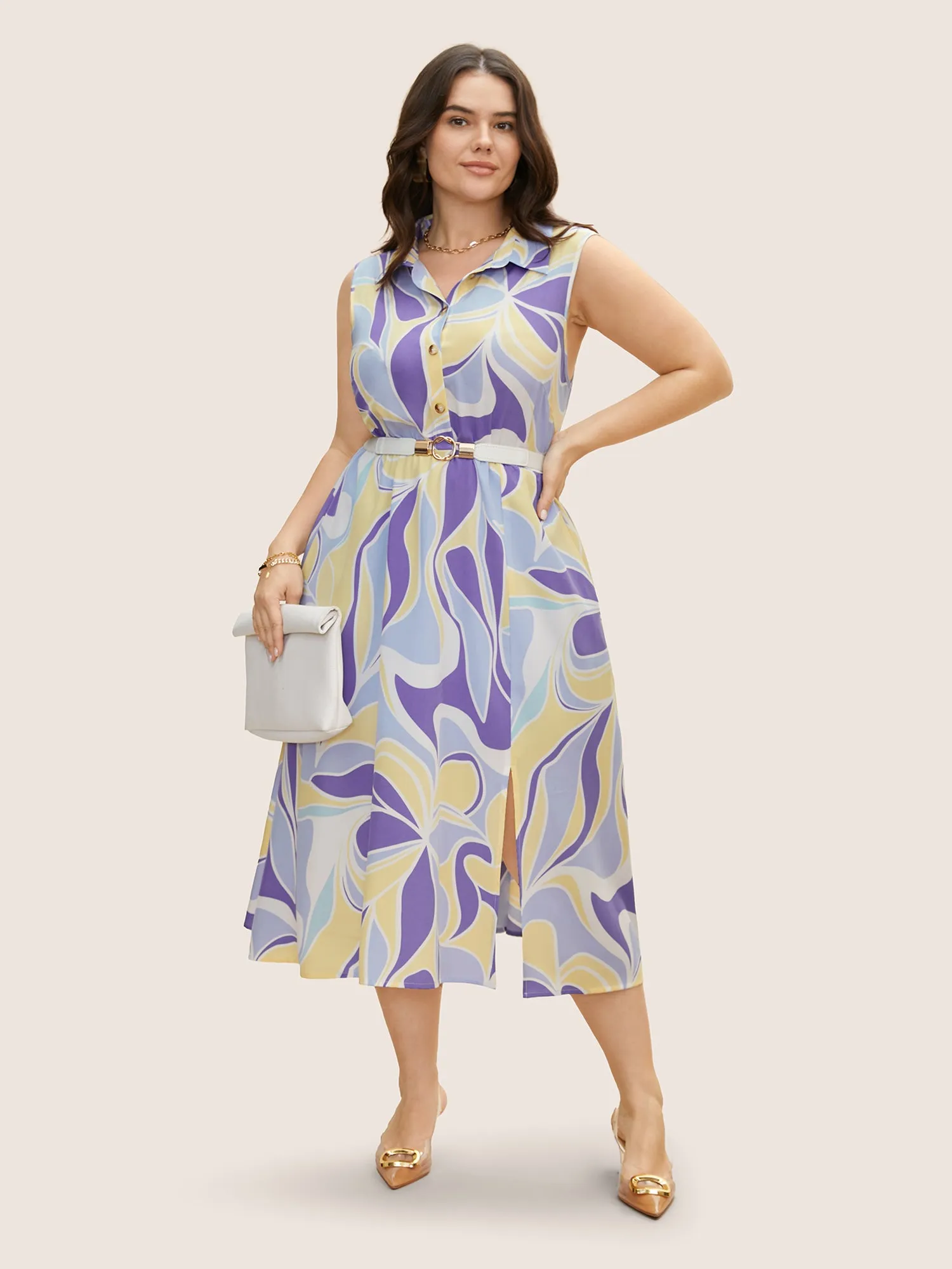 Geometric Elastic Waist Button Up Tank Dress sold by Bloomchic product image thumbnail 3