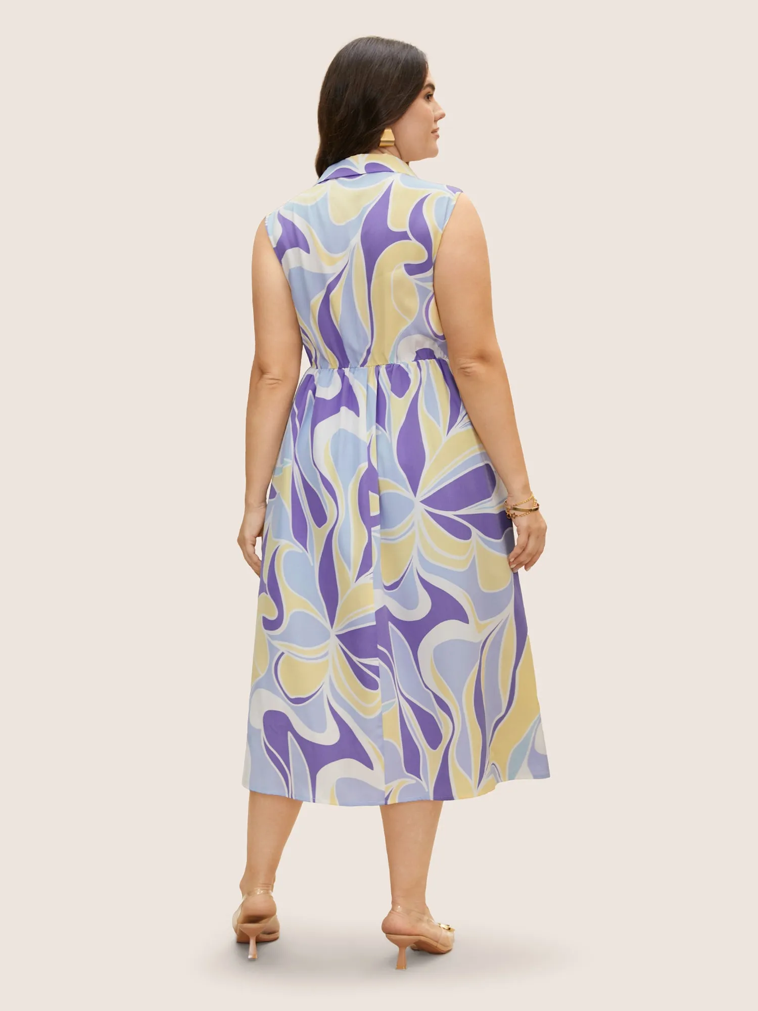 Geometric Elastic Waist Button Up Tank Dress sold by Bloomchic product image thumbnail 4