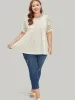 Plain Pompom Trim Lace Sleeve Broderie Anglaise T-shirt sold by Bloomchic