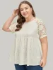 Plain Pompom Trim Lace Sleeve Broderie Anglaise T-shirt sold by Bloomchic