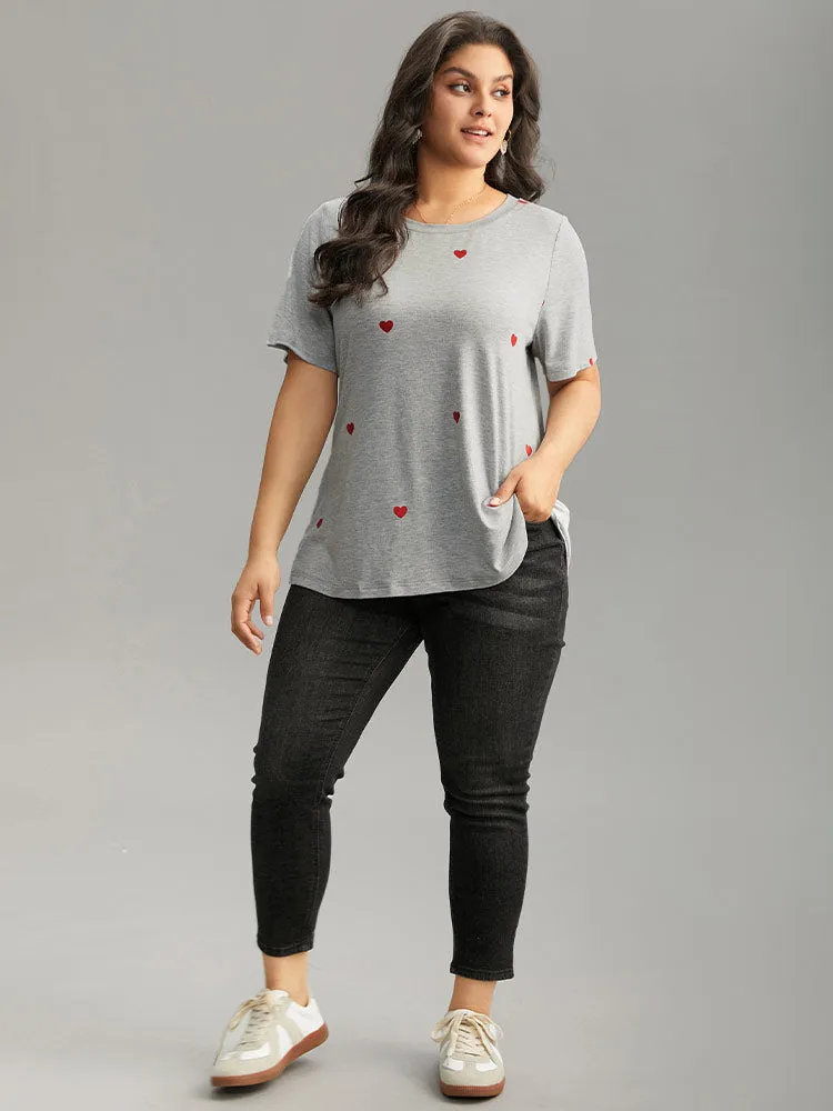 Heart Print Crew Neck T-shirt sold by Bloomchic product image thumbnail 4