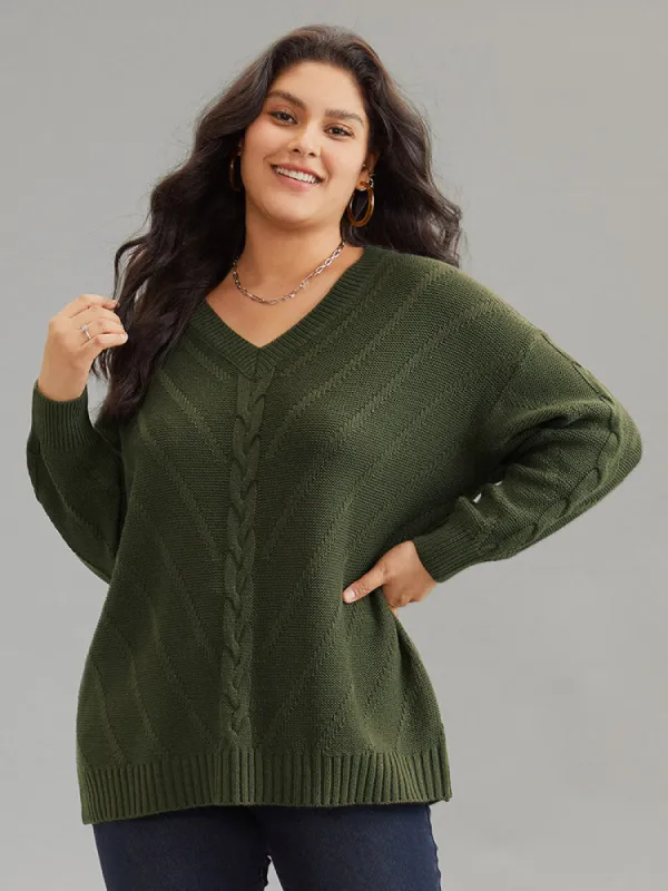 Cable Knit Plisse Moderately Stretchy Pullover sold by Bloomchic