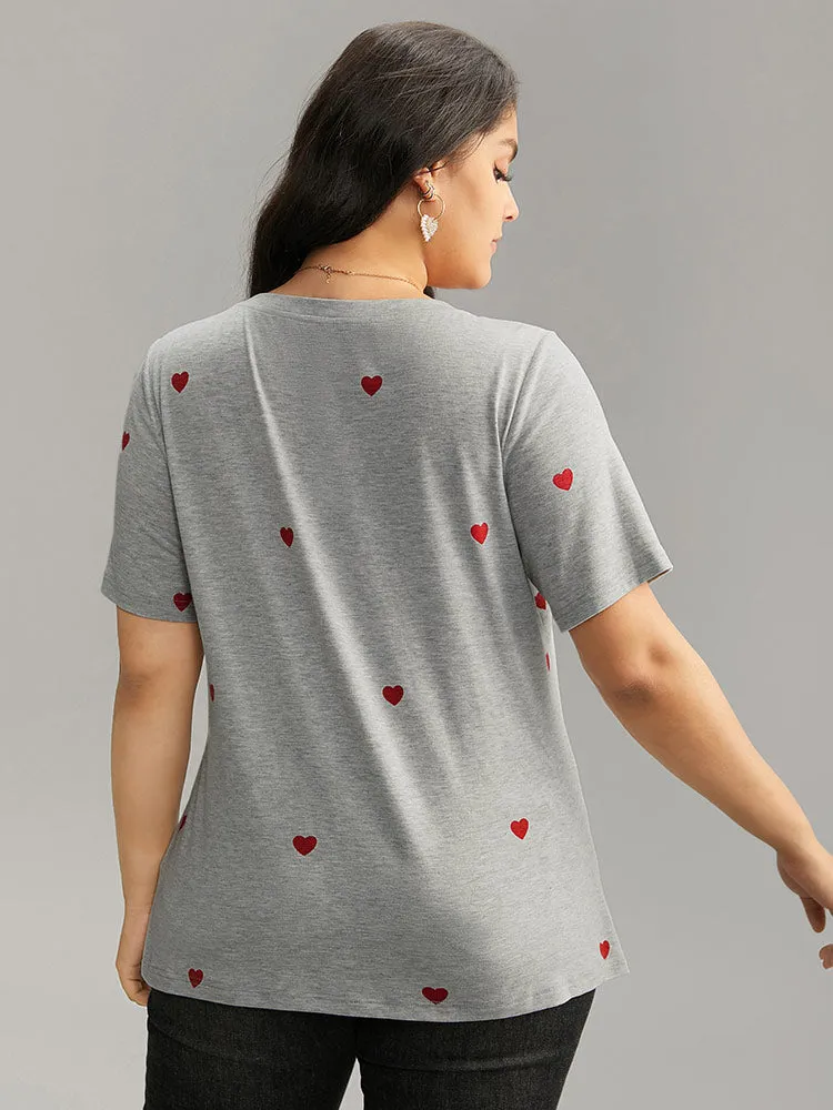 Heart Print Crew Neck T-shirt sold by Bloomchic product image thumbnail 2
