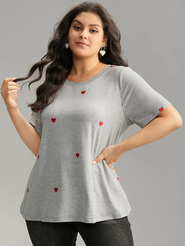 Heart Print Crew Neck T-shirt sold by Bloomchic product image thumbnail 3