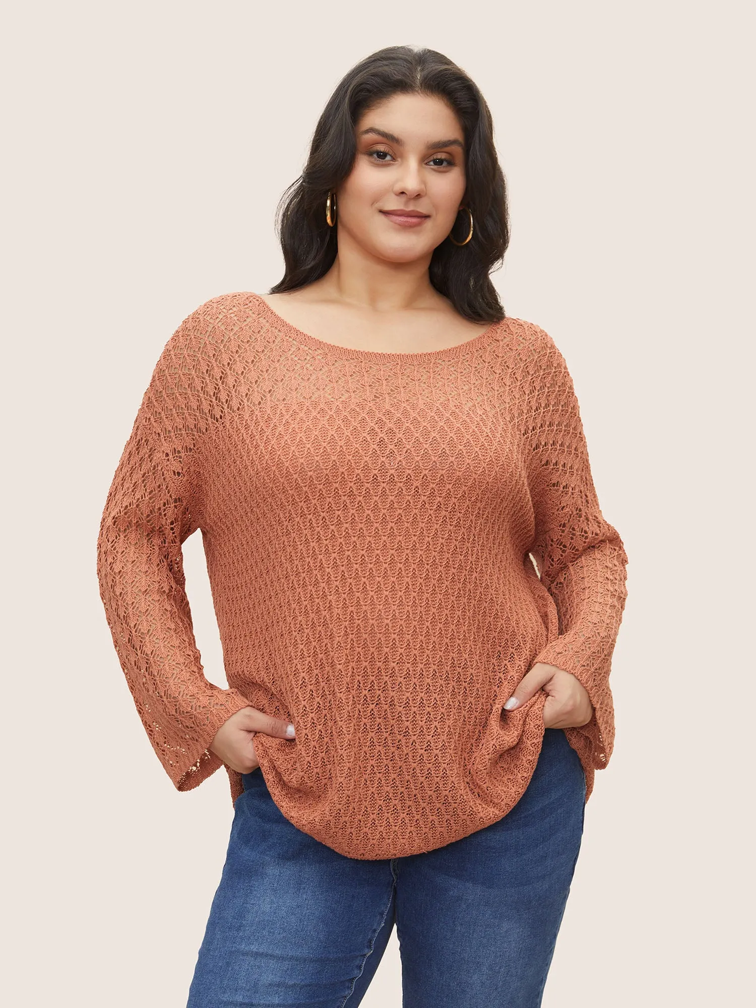 Texture Plain Cut Out Pullover sold by Bloomchic