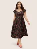 Tomato Print Heart Neckline Ruffle Cap Sleeve Dress sold by Bloomchic