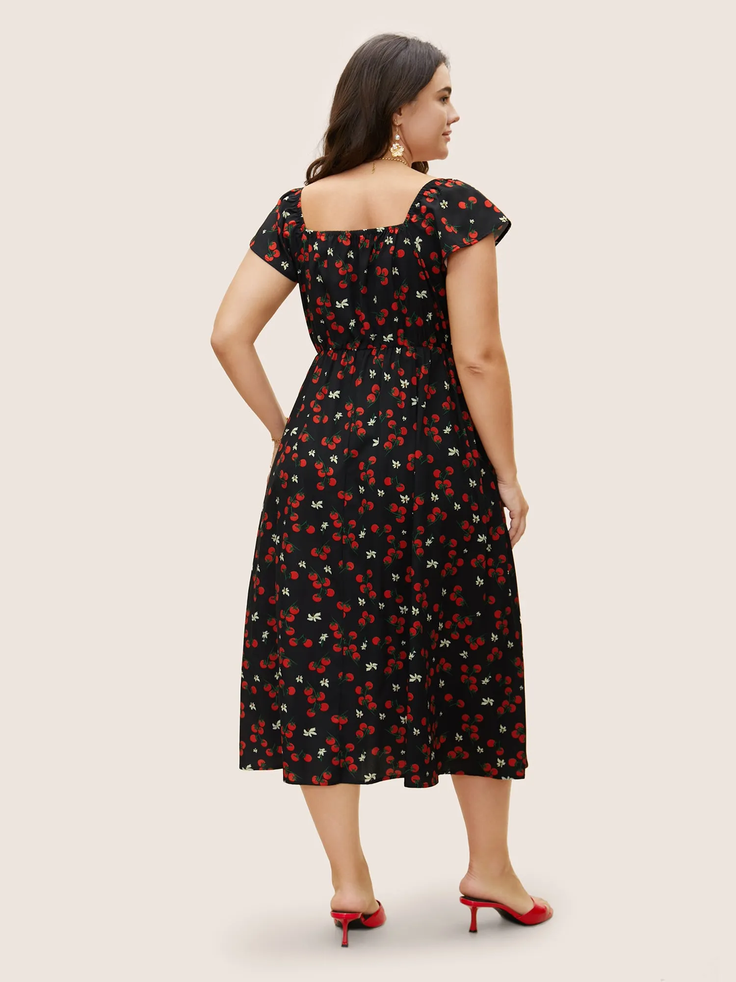 Tomato Print Heart Neckline Ruffle Cap Sleeve Dress sold by Bloomchic product image thumbnail 3