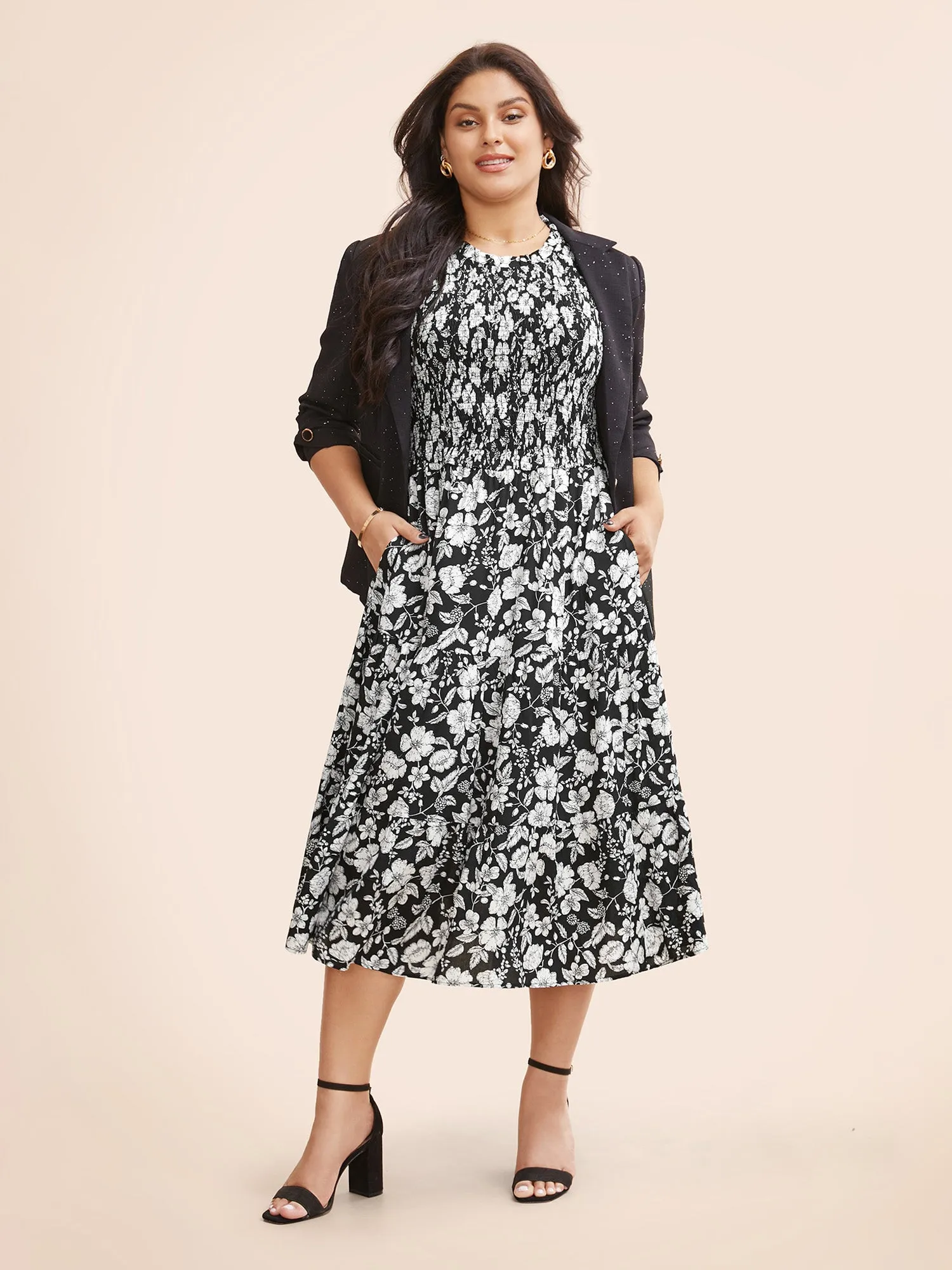 Floral Print Shirred Sleeveless Midi Dress sold by Bloomchic product image thumbnail 2