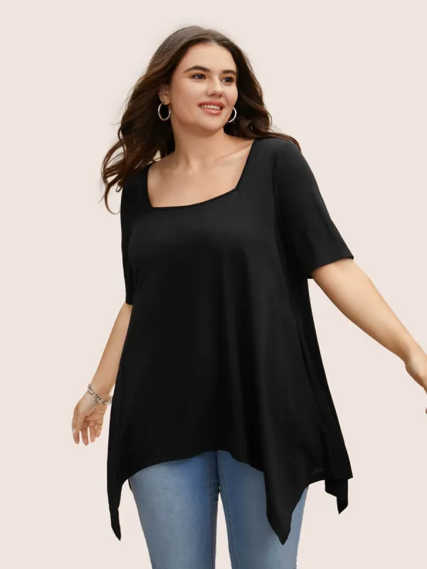 Square Neck Pocket Hanky Hem T-shirt sold by Bloomchic