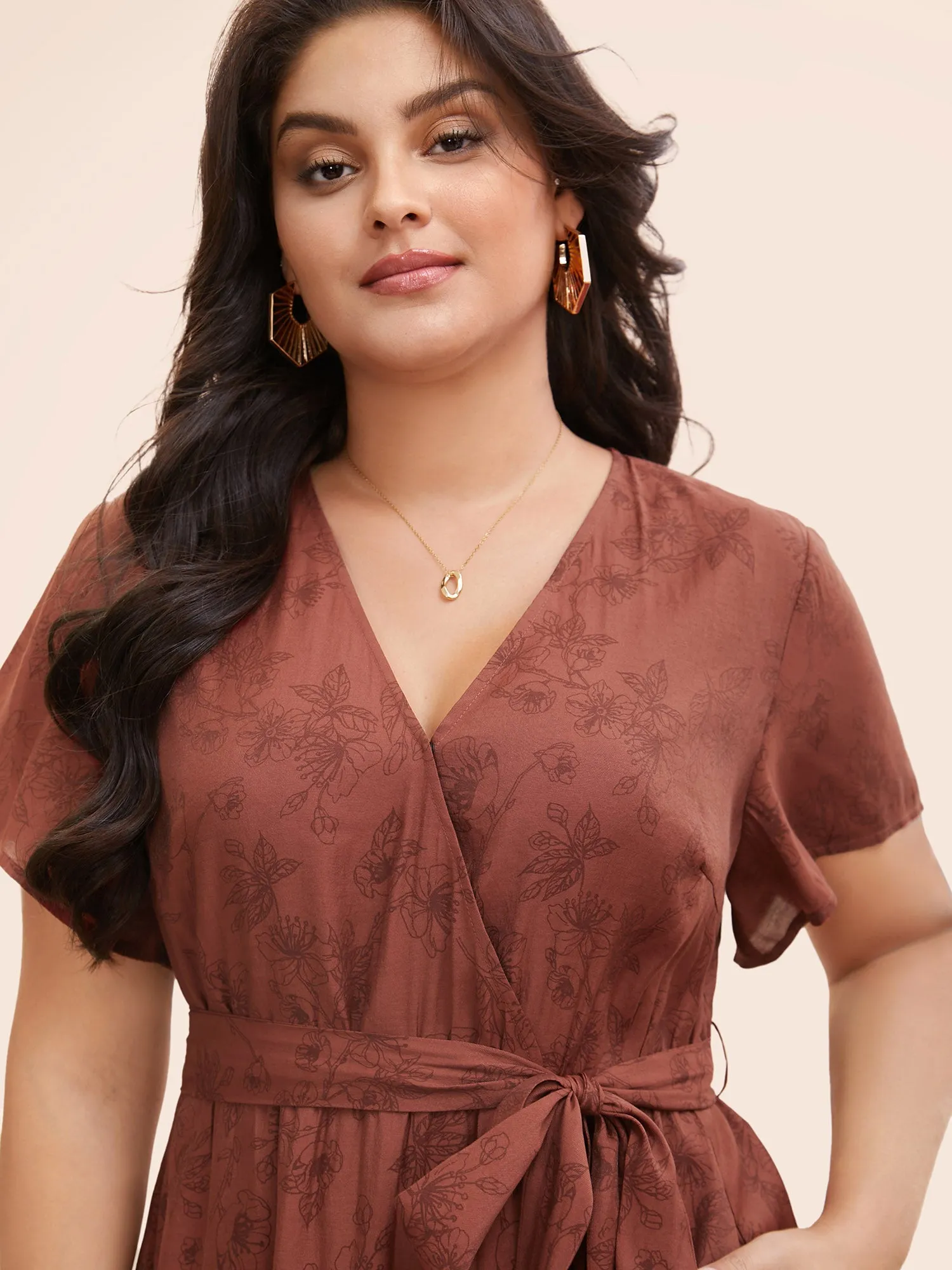 Floral Overlap Collar Ruffle Hem Dress sold by Bloomchic product image thumbnail 2