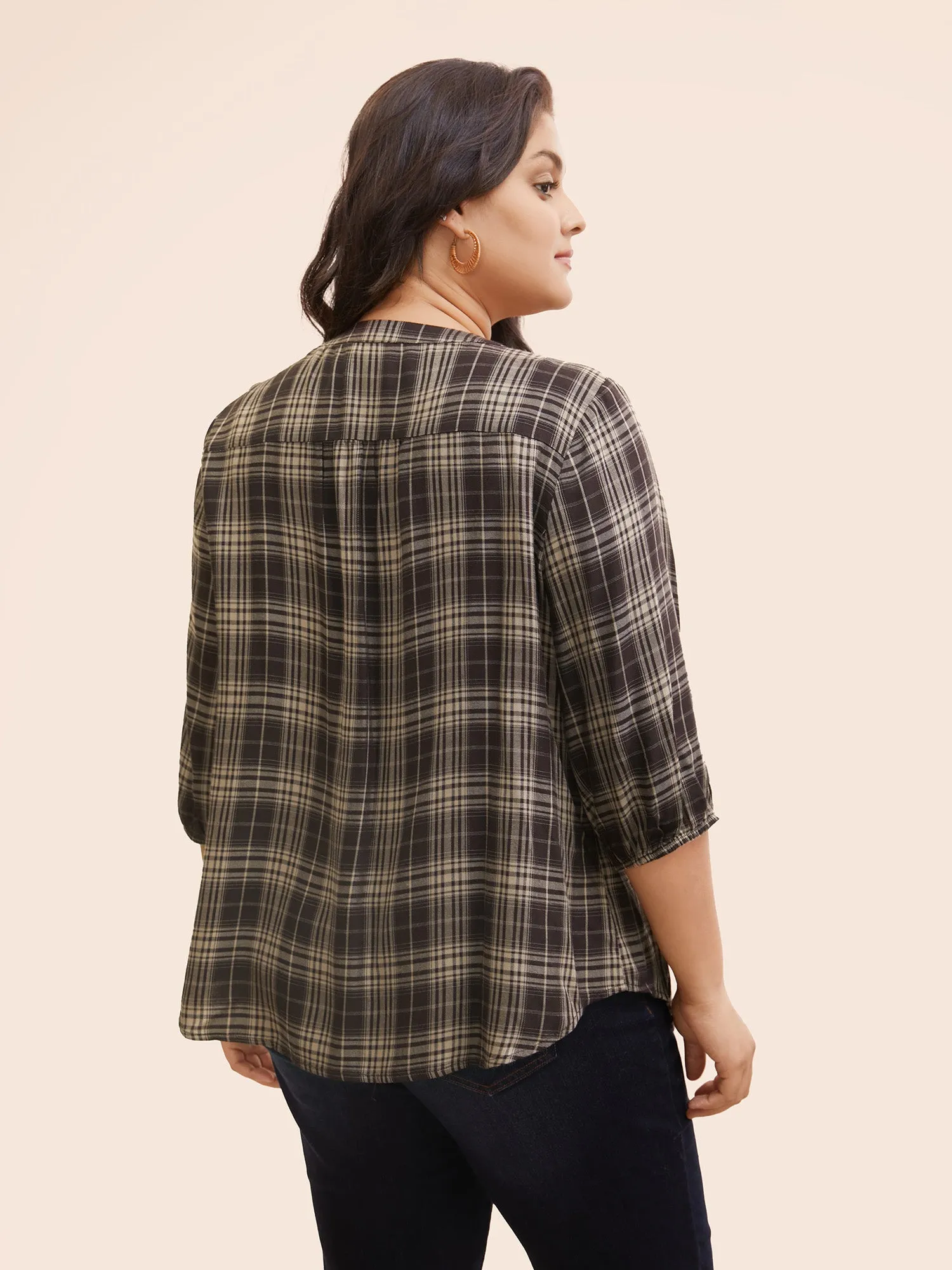 Plaid Pleated Button Placket Blouse sold by Bloomchic product image thumbnail 4