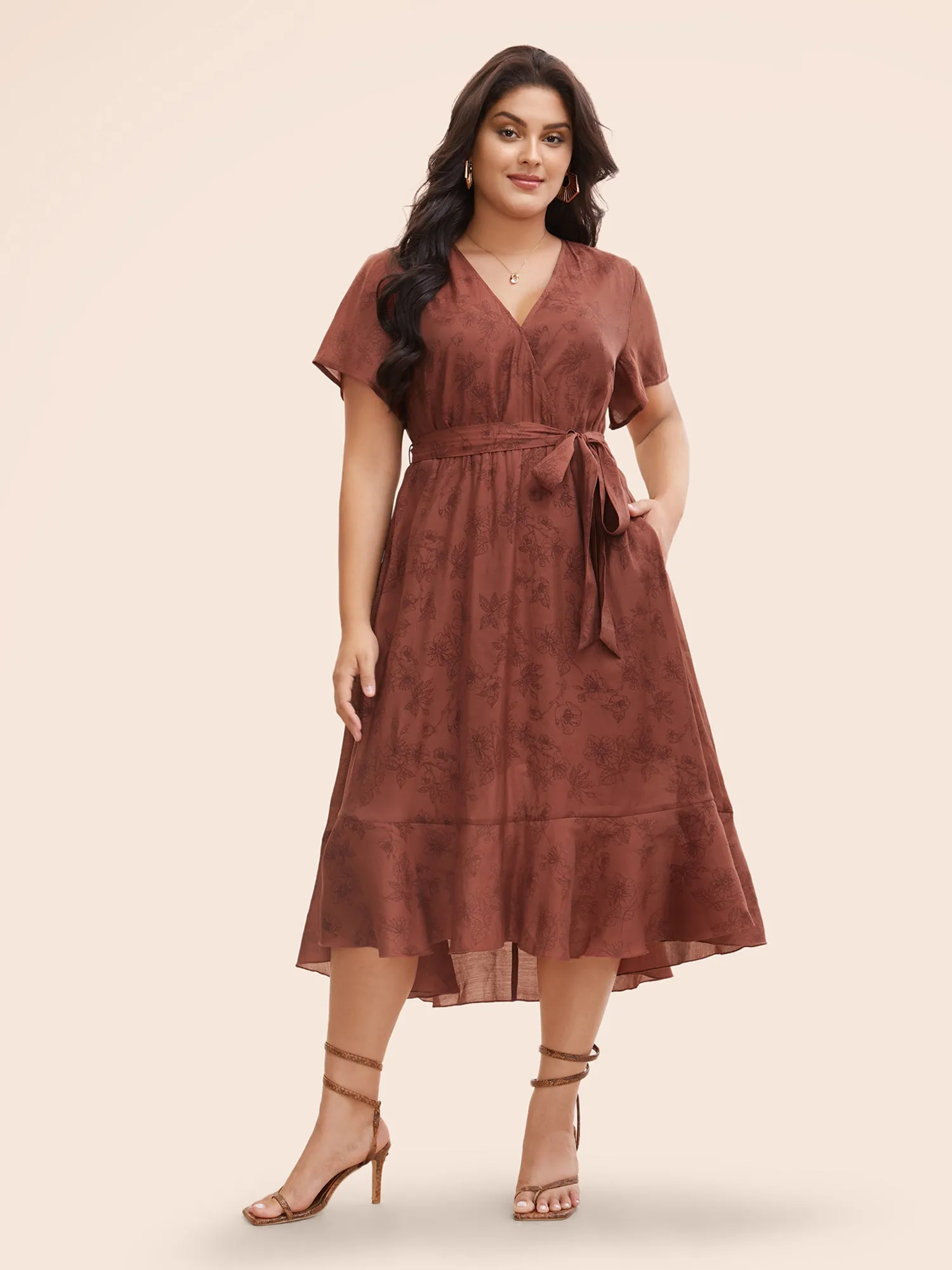 Floral Overlap Collar Ruffle Hem Dress sold by Bloomchic product image thumbnail 3