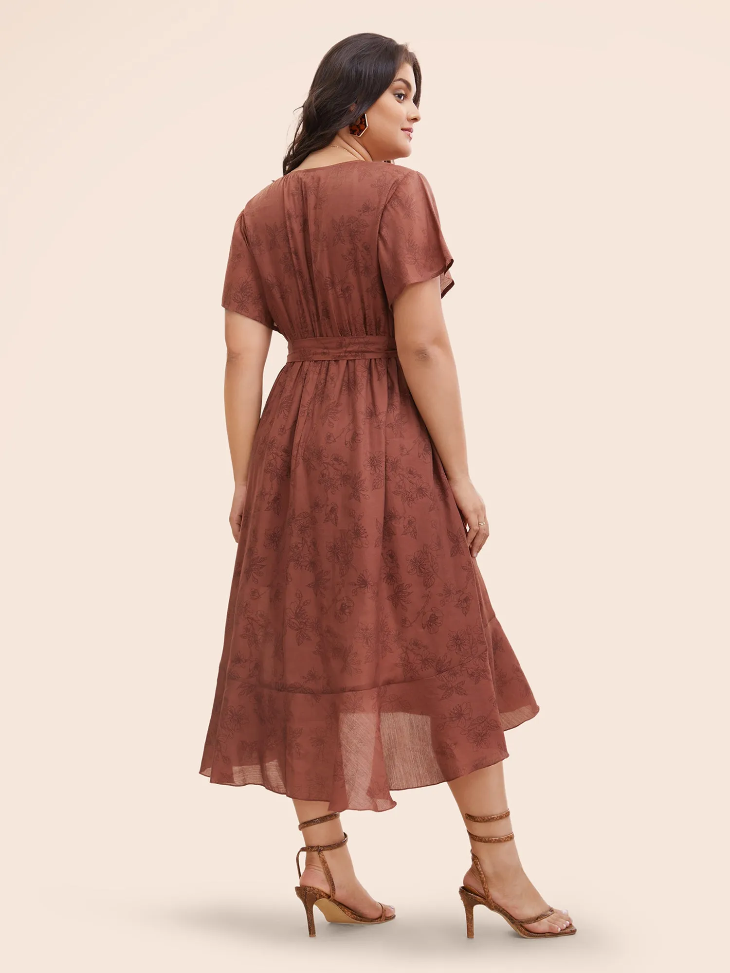 Floral Overlap Collar Ruffle Hem Dress sold by Bloomchic product image thumbnail 4