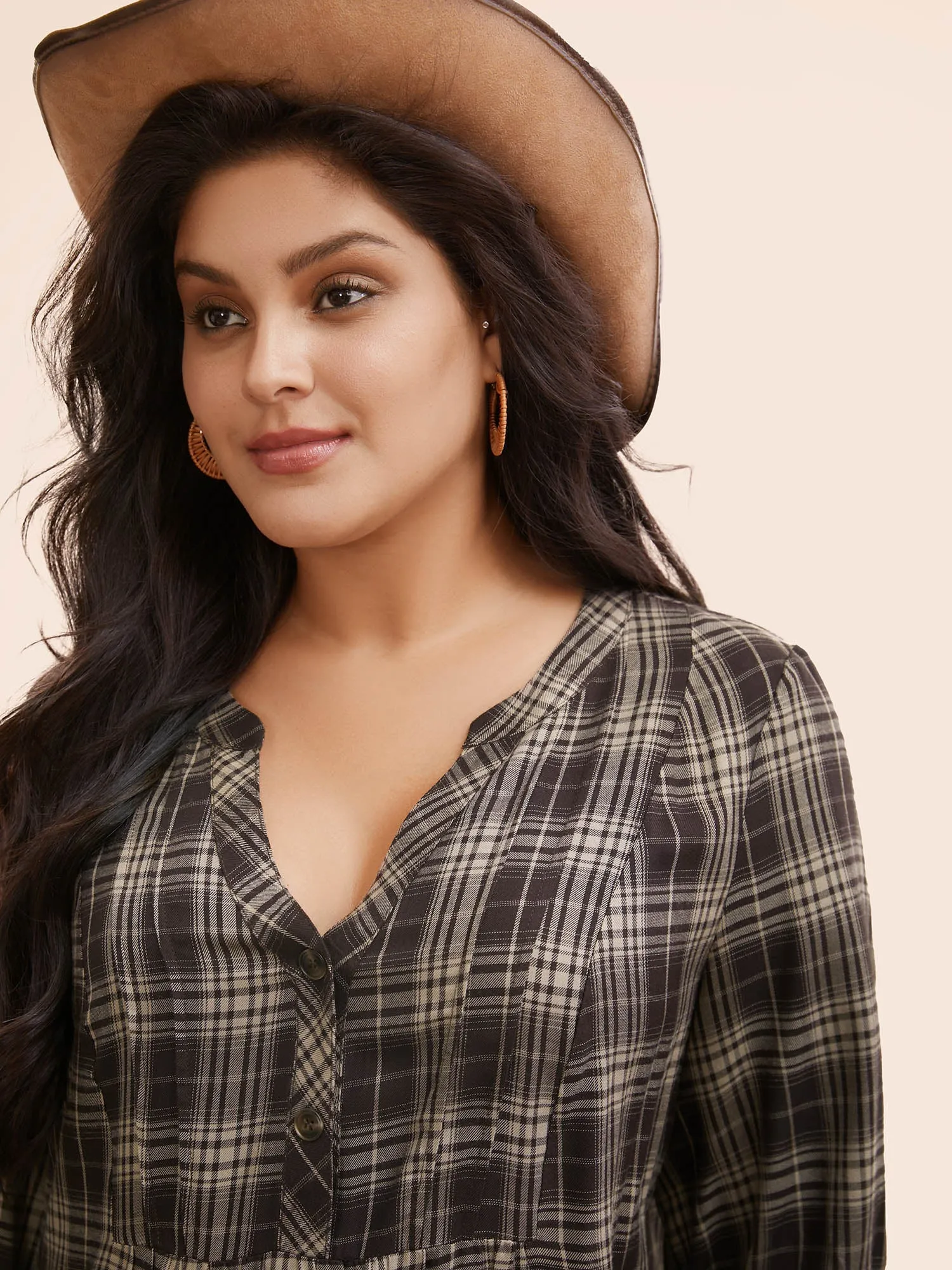Plaid Pleated Button Placket Blouse sold by Bloomchic product image thumbnail 3