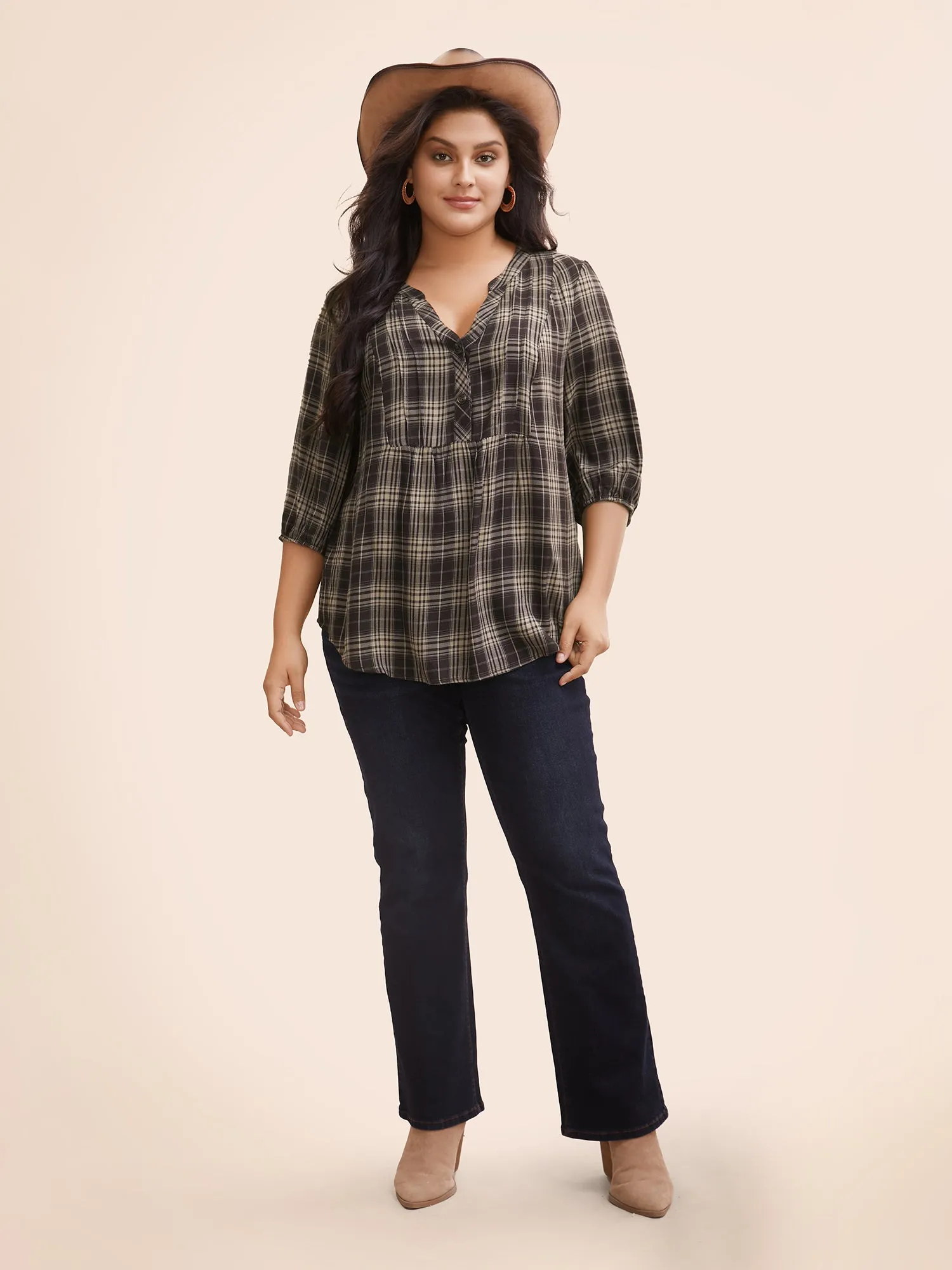 Plaid Pleated Button Placket Blouse sold by Bloomchic product image thumbnail 2