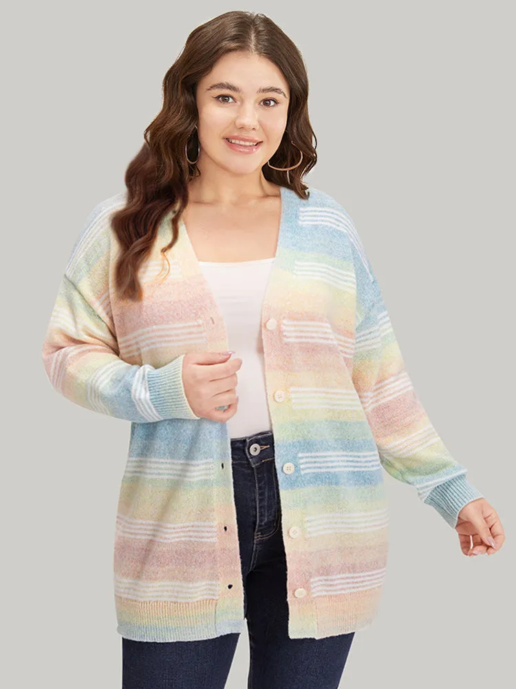 Rainbow Ombre Elastic Cuffs Button Up Cardigan sold by Bloomchic