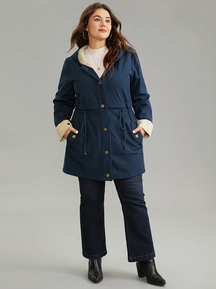 Fuzzy Trim Drawstring Button Through Coat sold by Bloomchic product image thumbnail 3