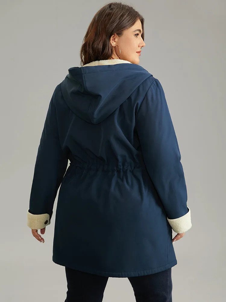 Fuzzy Trim Drawstring Button Through Coat sold by Bloomchic product image thumbnail 4