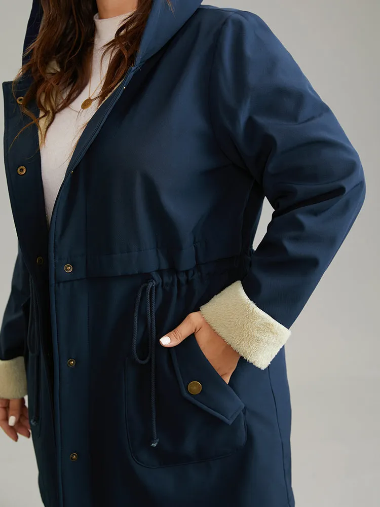 Fuzzy Trim Drawstring Button Through Coat sold by Bloomchic product image thumbnail 5