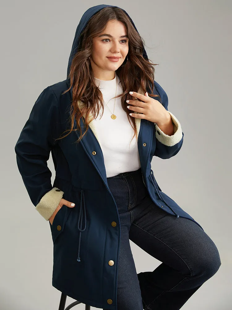 Fuzzy Trim Drawstring Button Through Coat sold by Bloomchic product image thumbnail 2