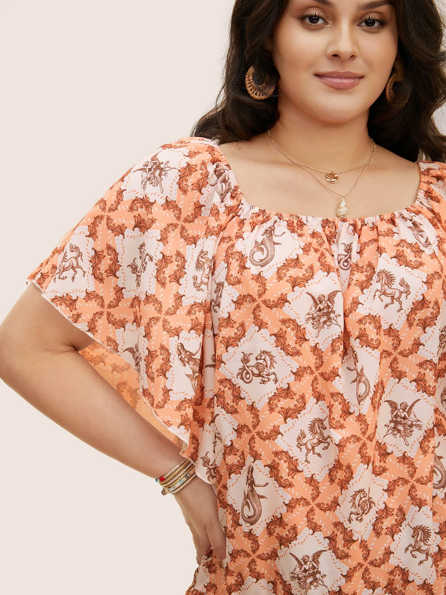 Moroccan Print Square Neck Dolman Sleeve Blouse sold by Bloomchic product image thumbnail 4