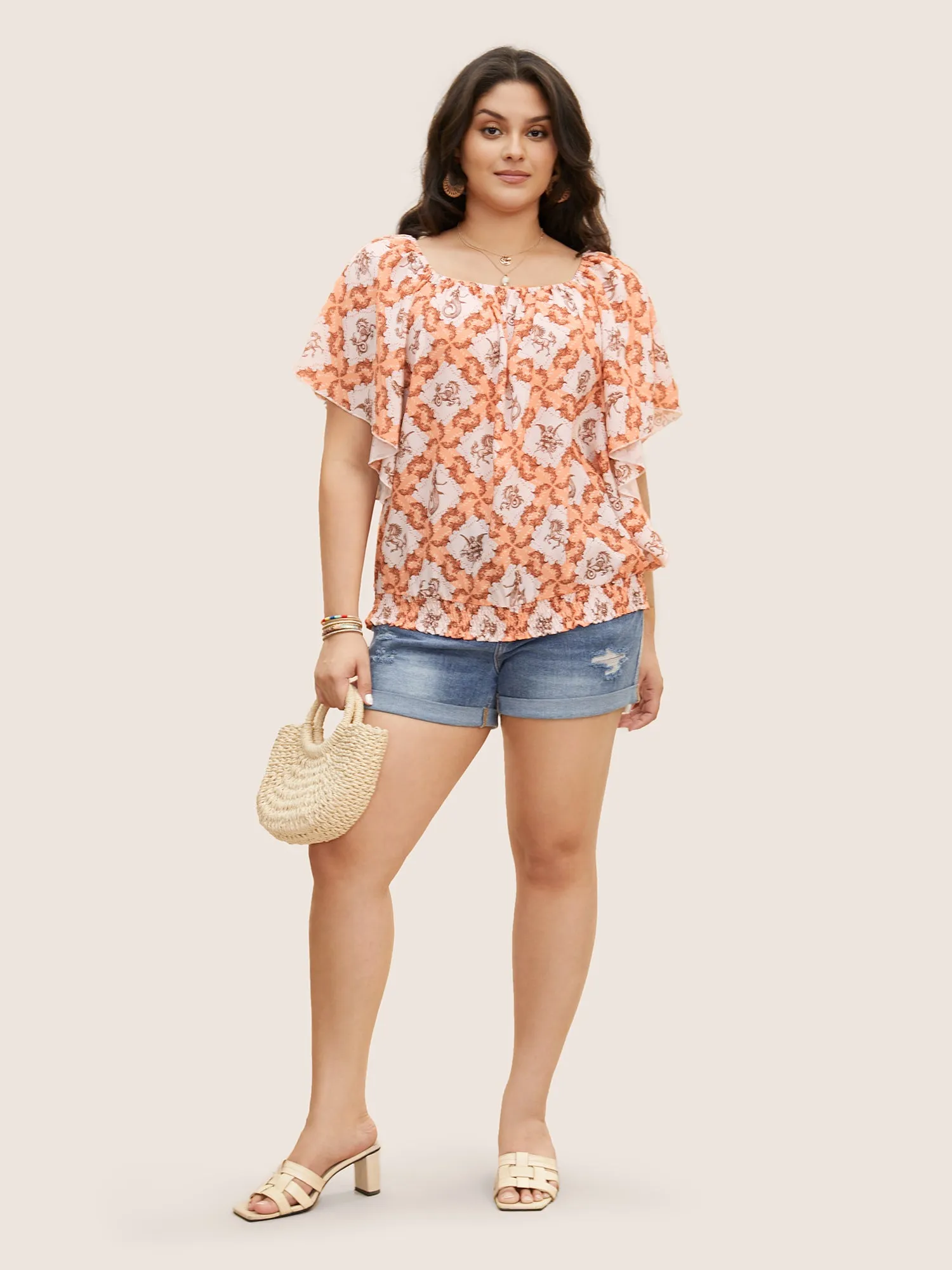 Moroccan Print Square Neck Dolman Sleeve Blouse sold by Bloomchic product image thumbnail 3