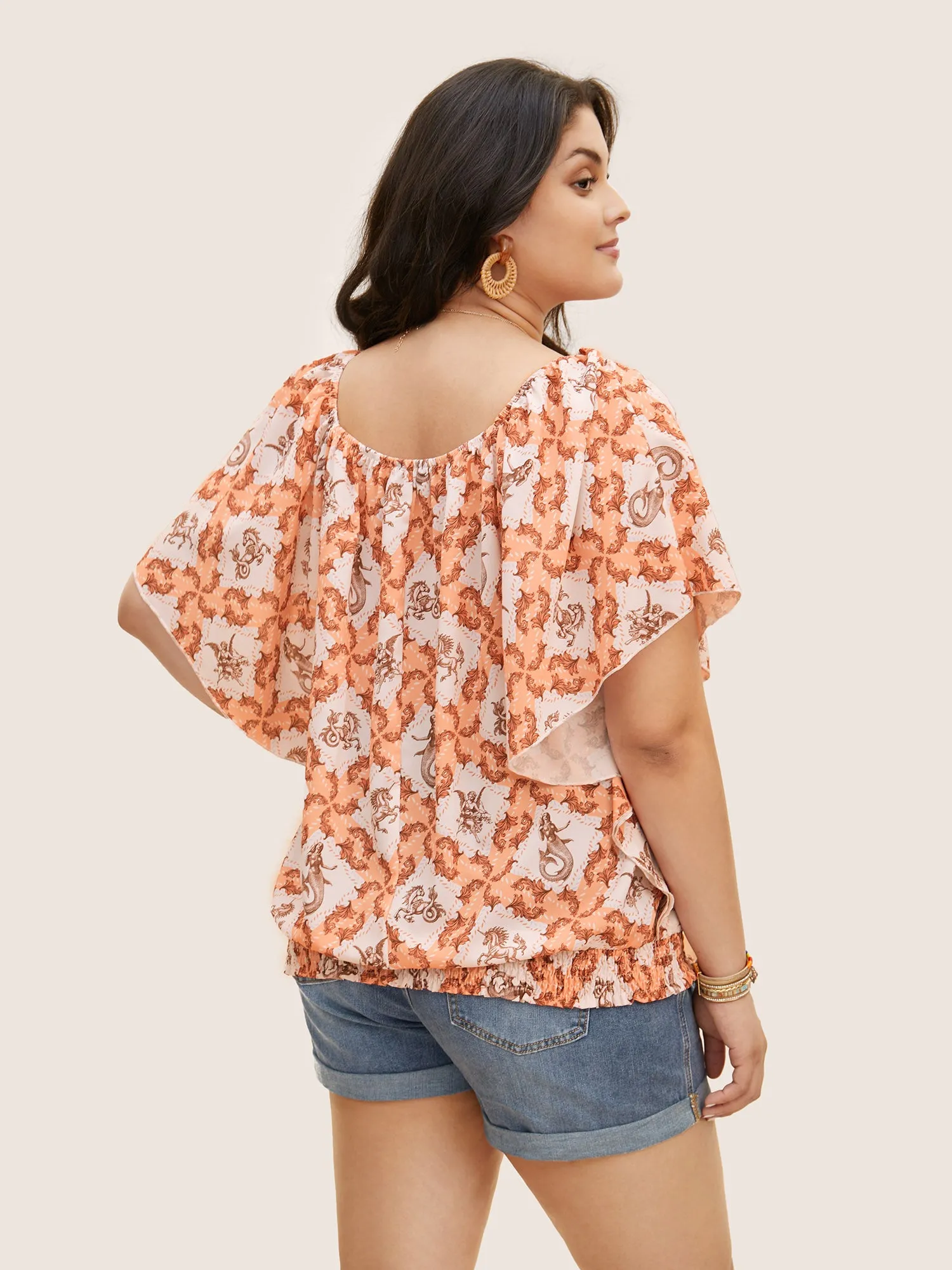 Moroccan Print Square Neck Dolman Sleeve Blouse sold by Bloomchic product image thumbnail 2