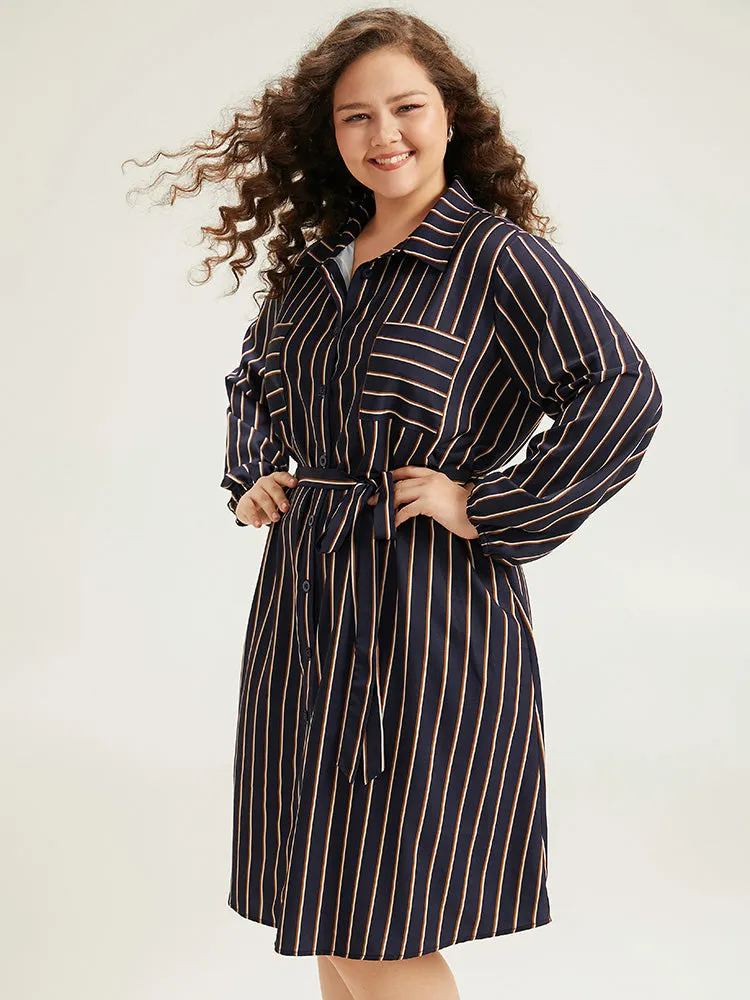 Striped Belted Lantern Sleeve Button Through Dress sold by Bloomchic product image thumbnail 3