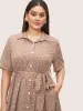 Shirt Collar Geometric Roll Sleeve Pleated Dress sold by Bloomchic