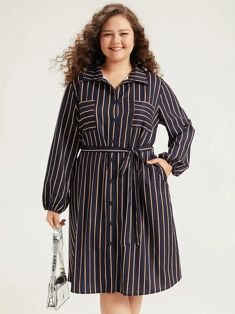Striped Belted Lantern Sleeve Button Through Dress sold by Bloomchic product image thumbnail 2