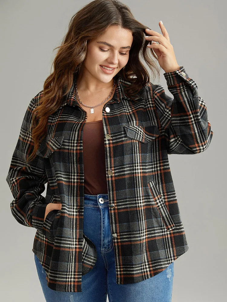 Plaid Button Fly Flap Pocket Shacket sold by Bloomchic product image thumbnail 5