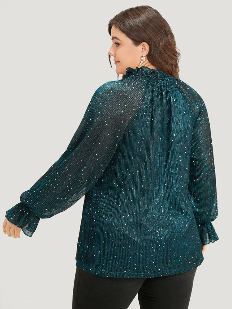 Halloween Sequin Stand Collar Rhinestone Mesh Blouse sold by Bloomchic product image thumbnail 5
