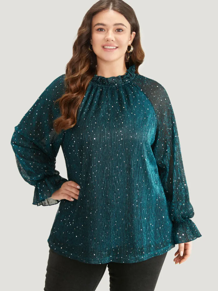 Halloween Sequin Stand Collar Rhinestone Mesh Blouse sold by Bloomchic product image thumbnail 2