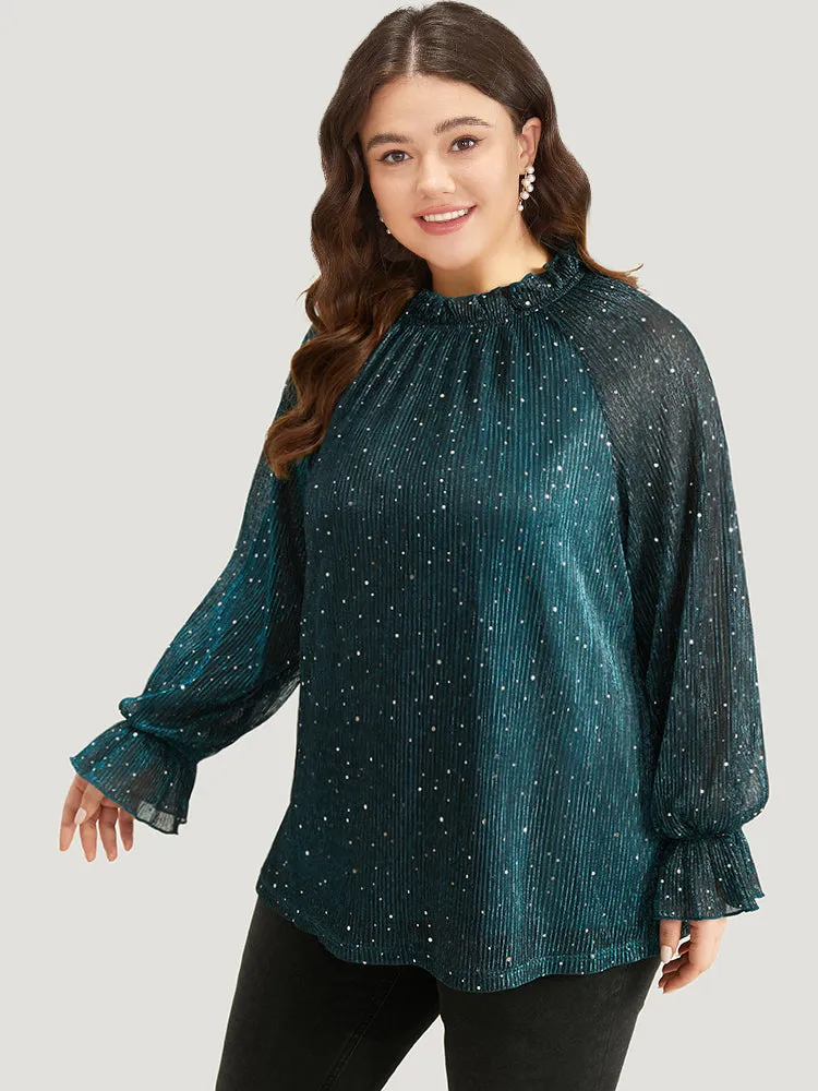 Halloween Sequin Stand Collar Rhinestone Mesh Blouse sold by Bloomchic product image thumbnail 3