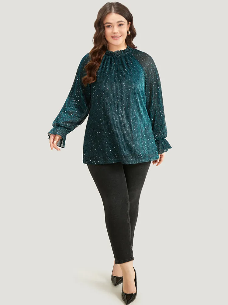Halloween Sequin Stand Collar Rhinestone Mesh Blouse sold by Bloomchic product image thumbnail 4