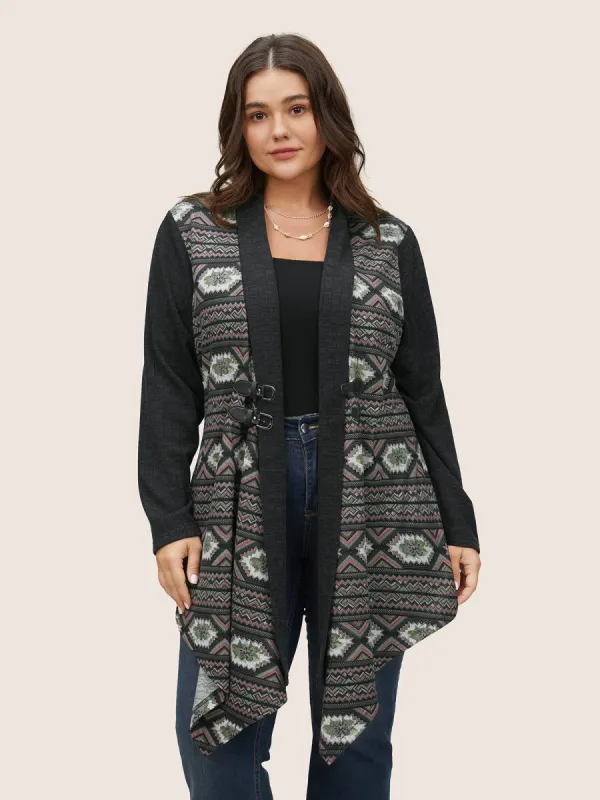 Boho Print Patchwork Buckle Detail Hanky Hem Kimono sold by Bloomchic