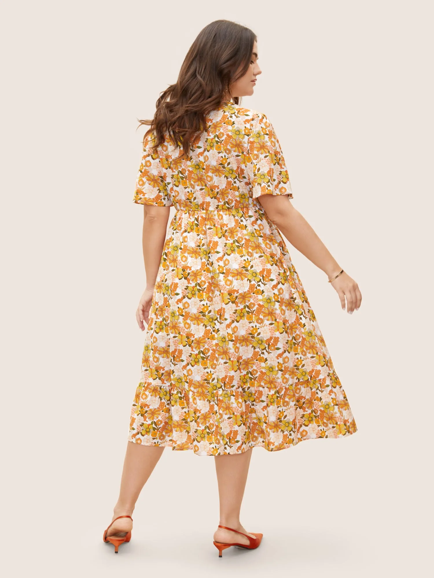 Overlap Collar Floral Elastic Waist Midi Dress sold by Bloomchic product image thumbnail 3