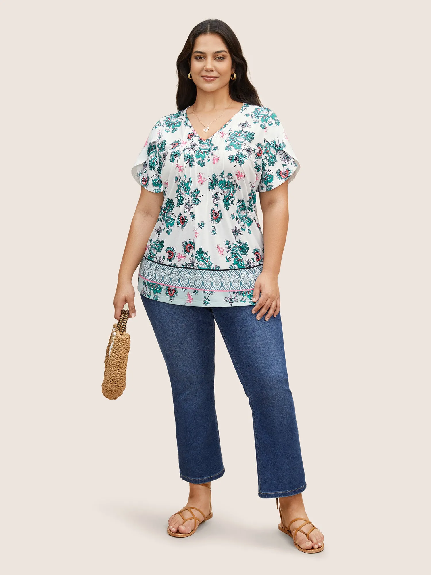 Boho Print Pleated Petal Sleeve T-shirt sold by Bloomchic product image thumbnail 3