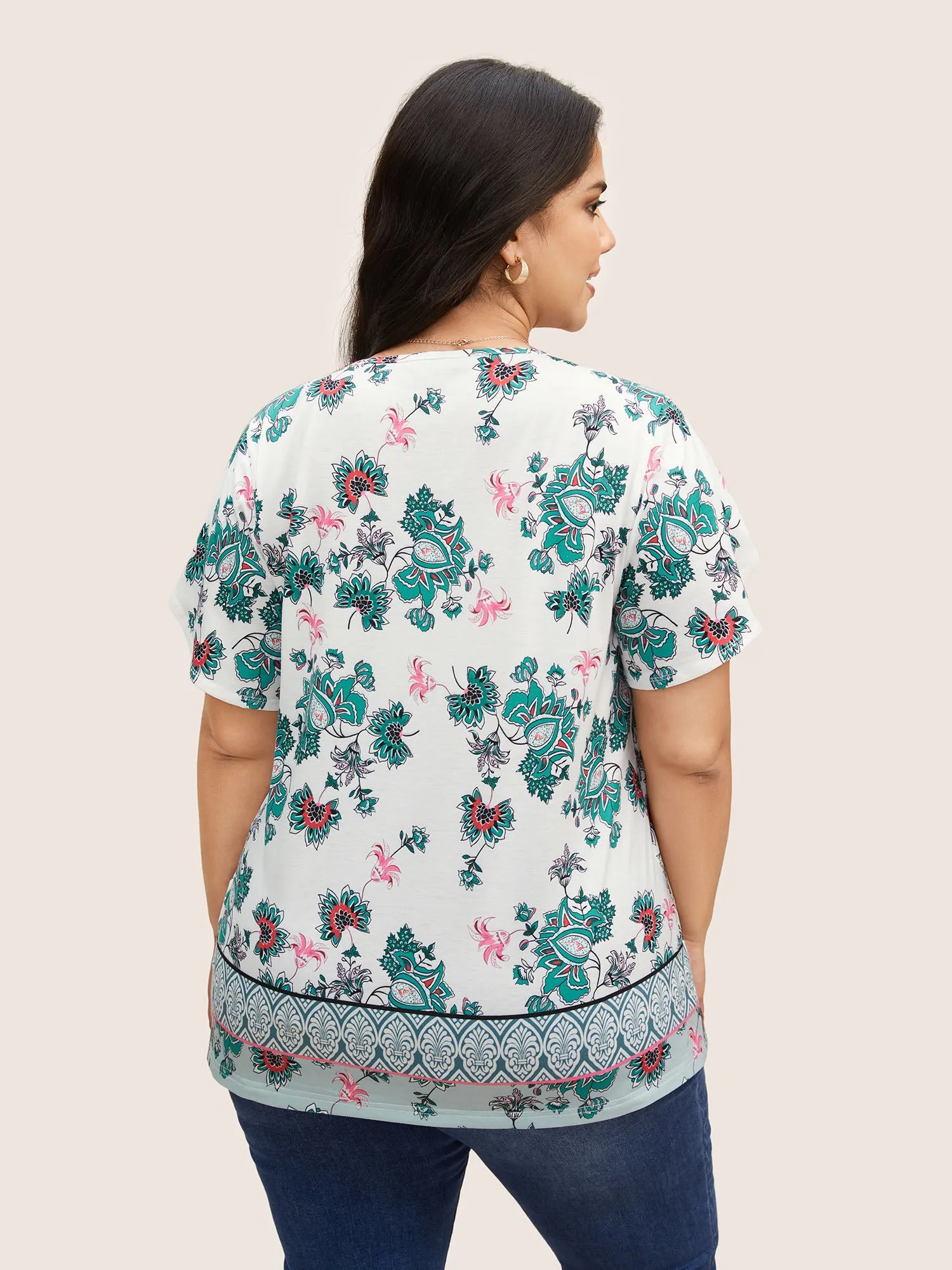 Boho Print Pleated Petal Sleeve T-shirt sold by Bloomchic product image thumbnail 2