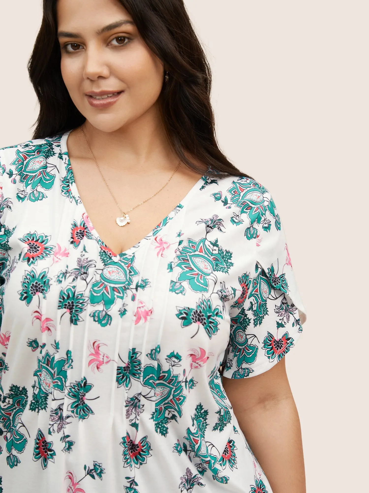 Boho Print Pleated Petal Sleeve T-shirt sold by Bloomchic product image thumbnail 4